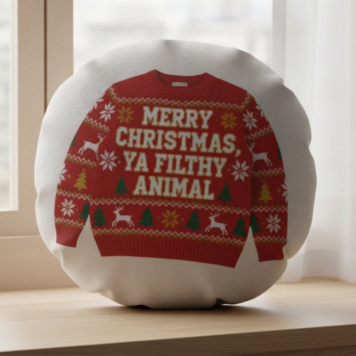 Funny Merry Christmas Ya Filthy Animal Cushion 18 Inch Round Christmas Novelty Gift