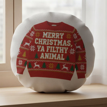 Funny Merry Christmas Ya Filthy Animal Cushion 18 Inch Round Christmas Novelty Gift