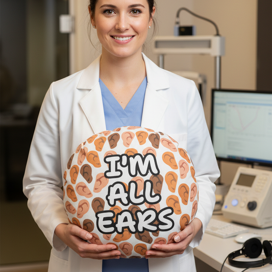 Funny I’m All Ears Round Cushion, Novelty Gift for Audiologists & Hearing Specialist