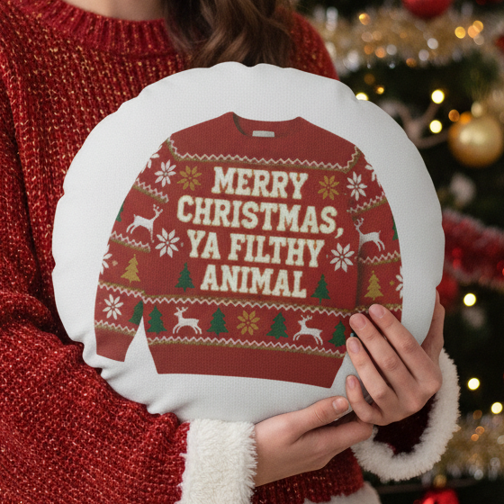 Funny Merry Christmas Ya Filthy Animal Cushion 18 Inch Round Christmas Novelty Gift