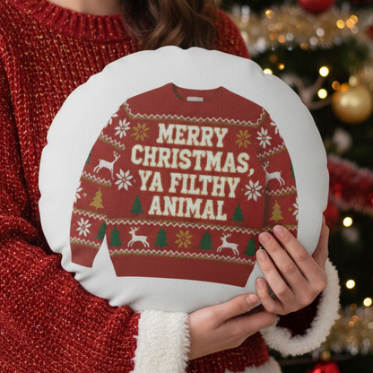 Funny Merry Christmas Ya Filthy Animal Cushion 18 Inch Round Christmas Novelty Gift