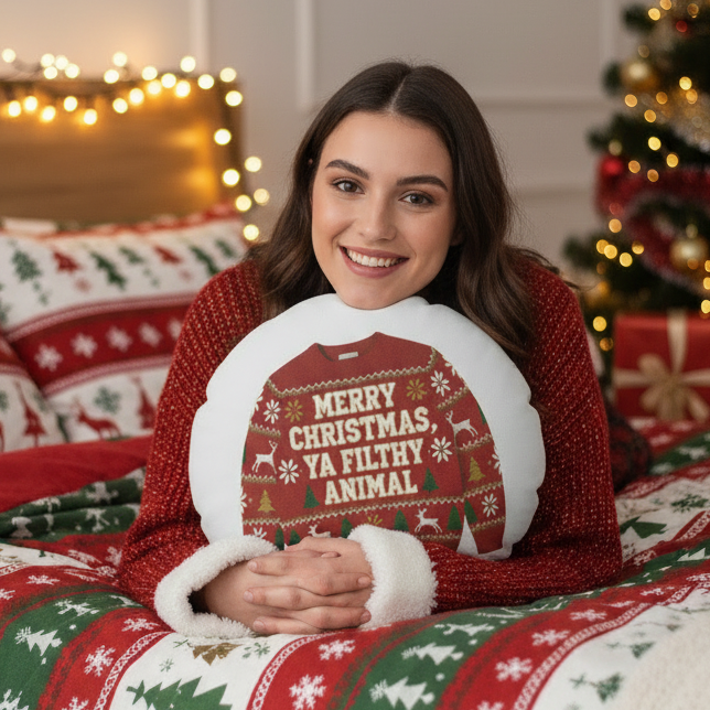 Funny Merry Christmas Ya Filthy Animal Cushion 18 Inch Round Christmas Novelty Gift