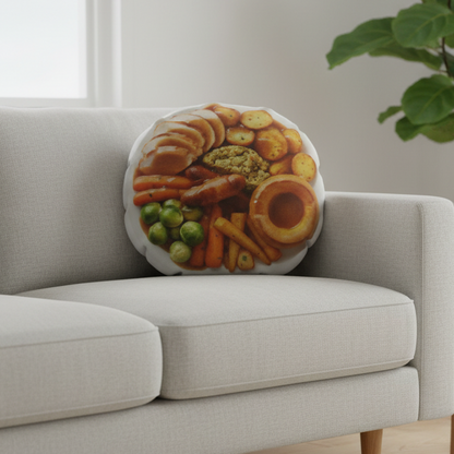 Funny Christmas Roast Dinner Cushion 18 Inch Round Christmas Novelty Gift