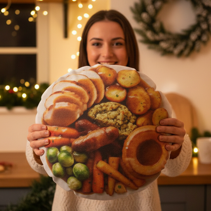 Funny Christmas Roast Dinner Cushion 18 Inch Round Christmas Novelty Gift