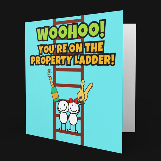 Greeting card with cartoon design and text on a black background