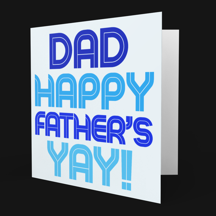Father's Day card with blue text on a black background