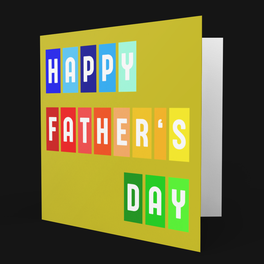 Colorful 'Happy Father's Day' card on a black background