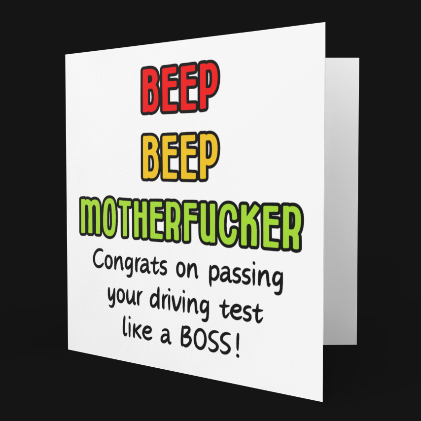 Square Beep Beep Motherfucker Card, Driving Test Card