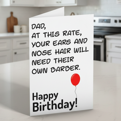 Birthday card with humorous message on an orange background
