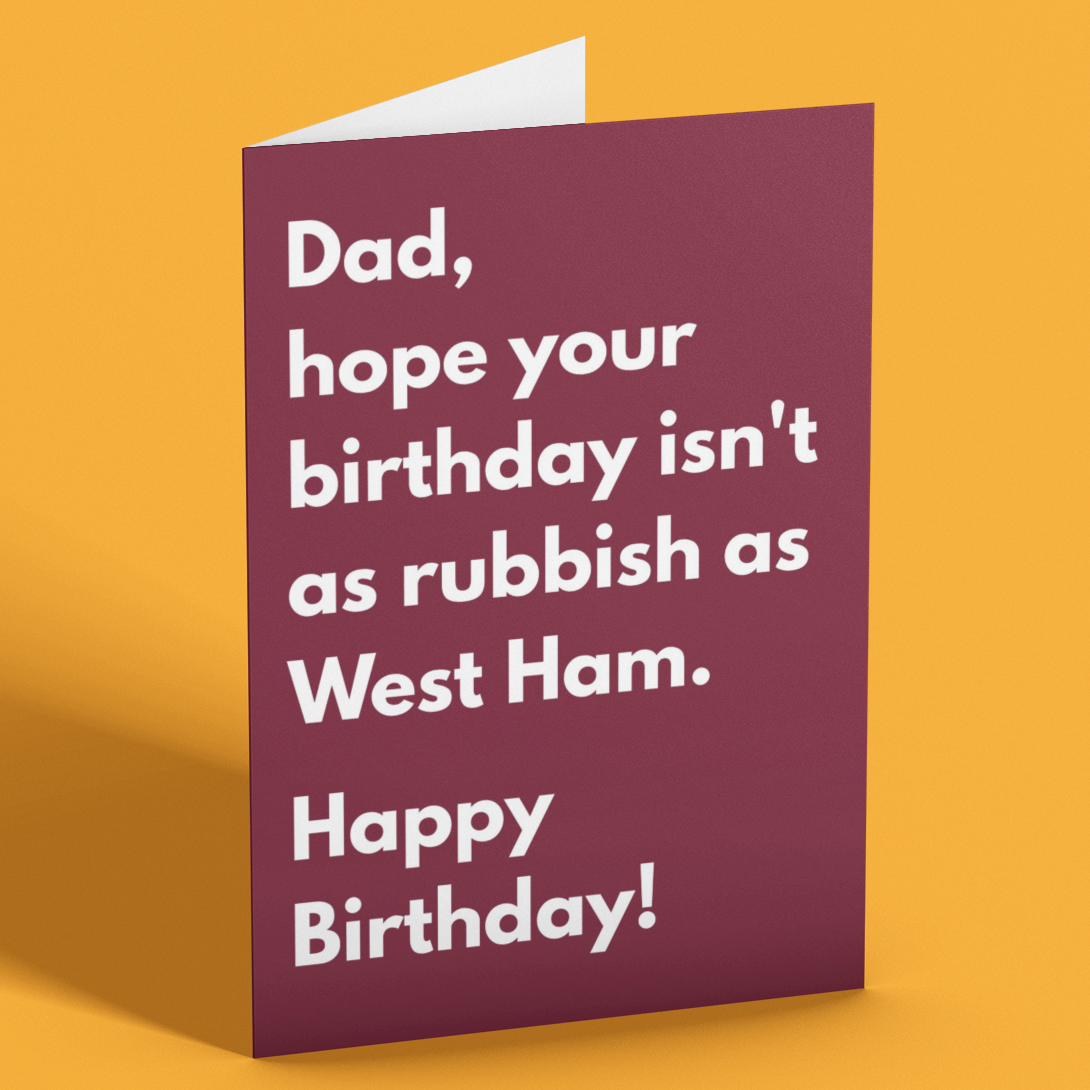Birthday card with humorous text on a yellow background