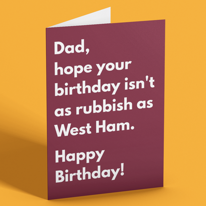 Birthday card with humorous text on a yellow background
