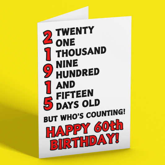 21915 Days Old But Who's Counting, Fun 60th Birthday Card