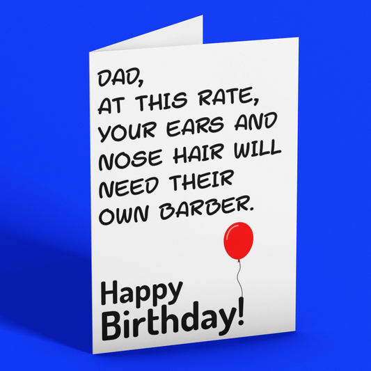 Birthday card with humorous message on a blue background
