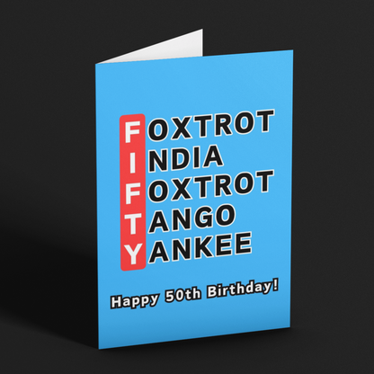 50th Birthday Phonetic Alphabet Card