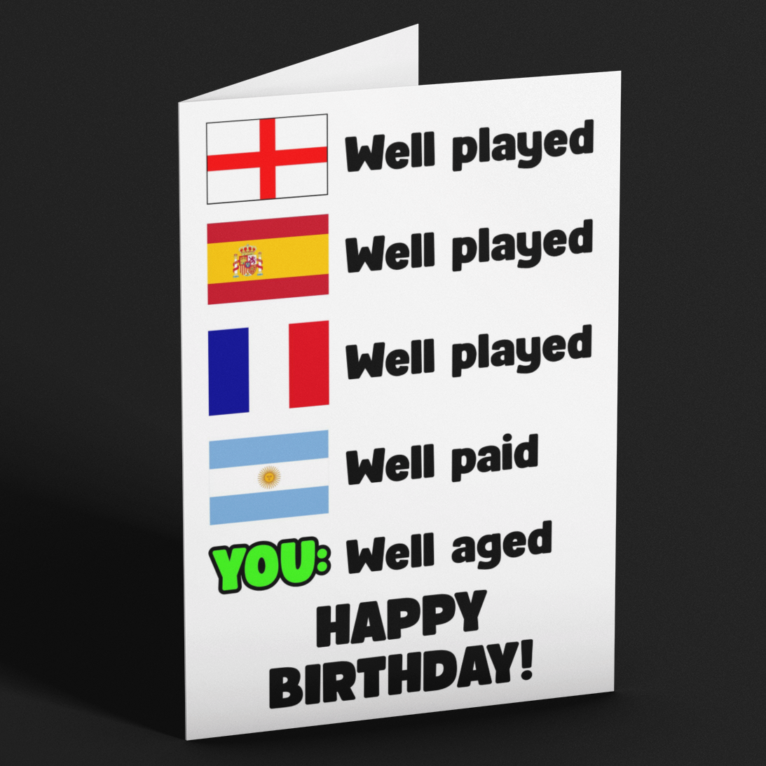Funny World Cup Well Played Football Birthday Card