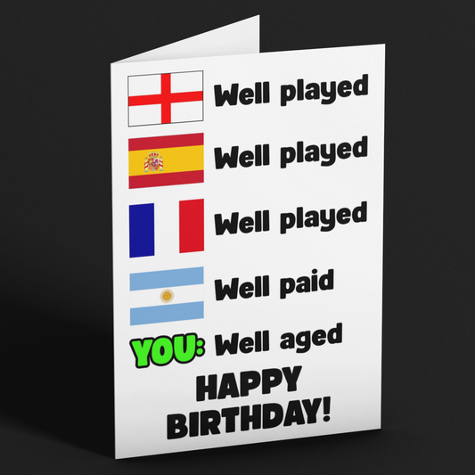 Funny World Cup Well Played Football Birthday Card