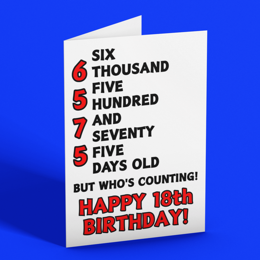 6575 Days Old But Who's Counting, Fun 18th Birthday Card