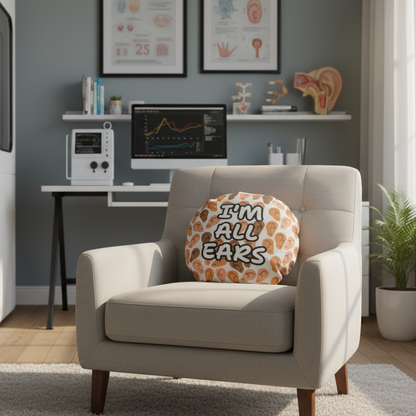 Funny I’m All Ears Round Cushion, Novelty Gift for Audiologists & Hearing Specialist