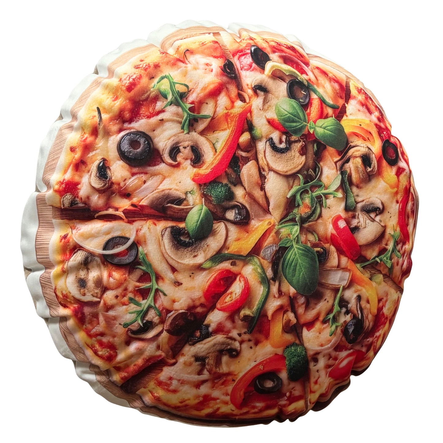 Funny Pizza Cushion 18 Inch Round Faux Suede Cushion, Novelty Food Lover Gift