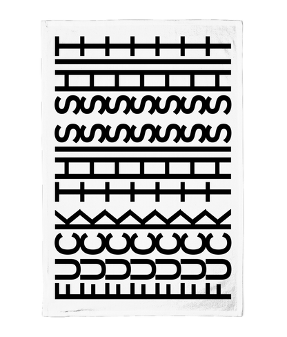 White towel with black geometric pattern