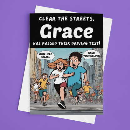 Personalised Clear The Streets Driving Test Card