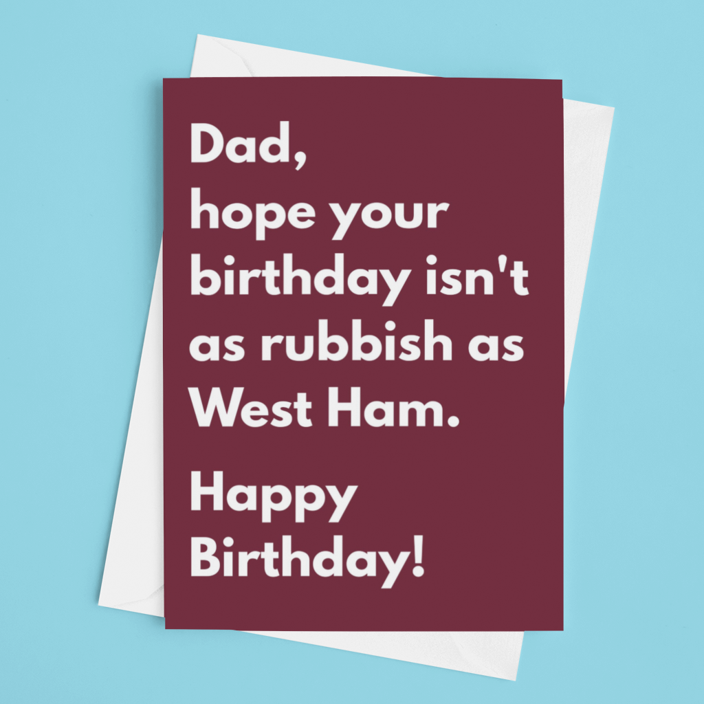 Birthday card with humorous message on a blue background
