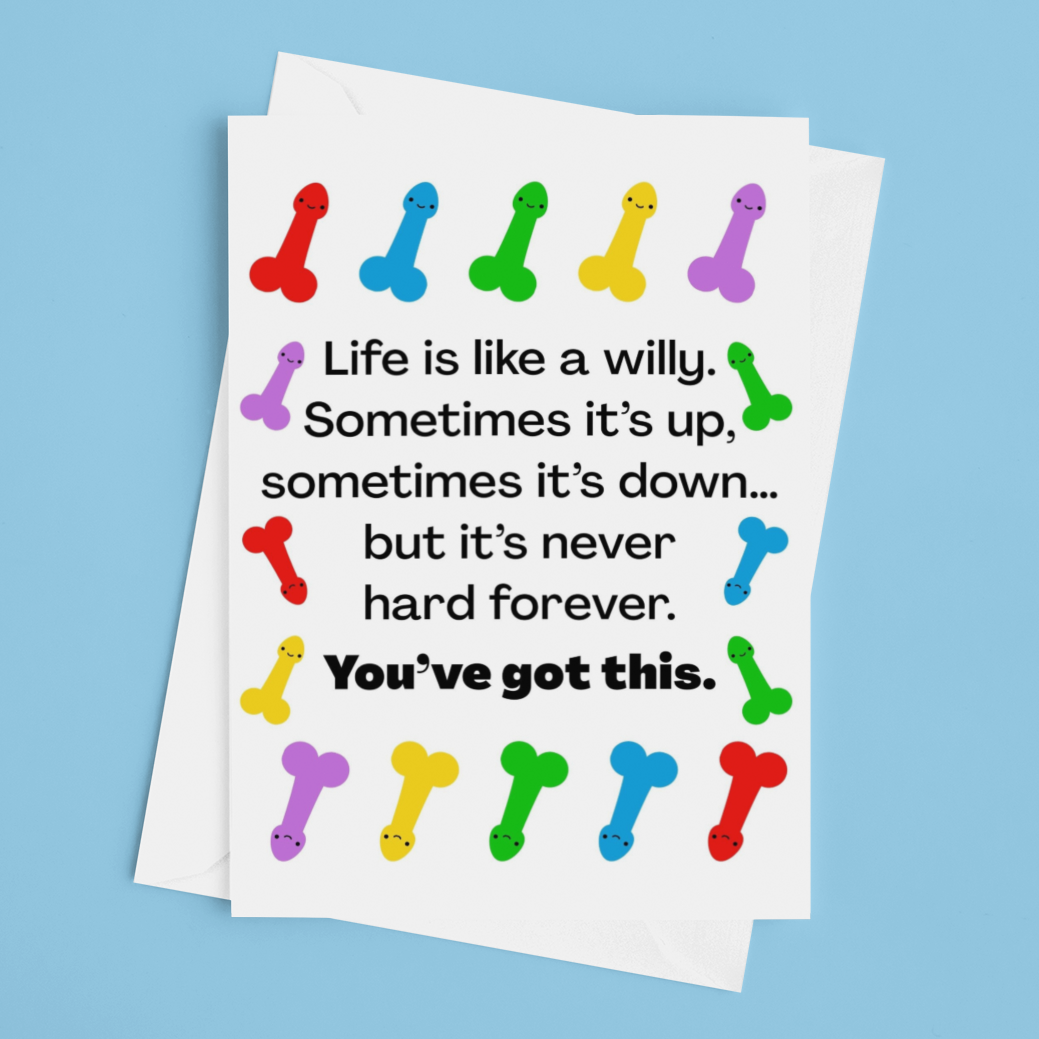 Two cards with colorful illustrations and text on a blue background