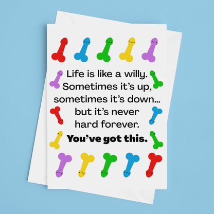 Two cards with colorful illustrations and text on a blue background