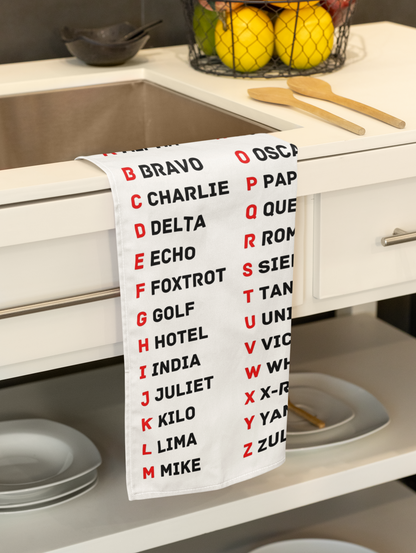 Phonetic Alphabet Tea Towel 100% Cotton Half Panama