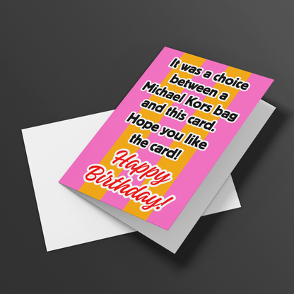 Birthday card with humorous text on a dark background