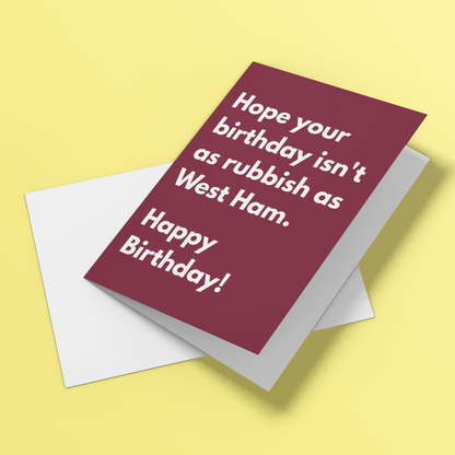 Birthday card with humorous text on a yellow background