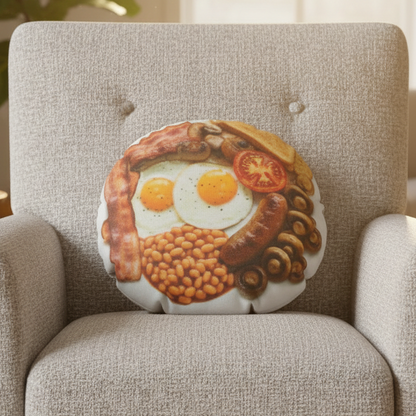 Funny Fry-Up Cushion, 18 Inch Round Faux Suede Novelty Cushion