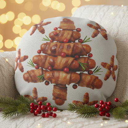 Funny Pigs in Blankets Round Christmas Cushion Novelty Gift