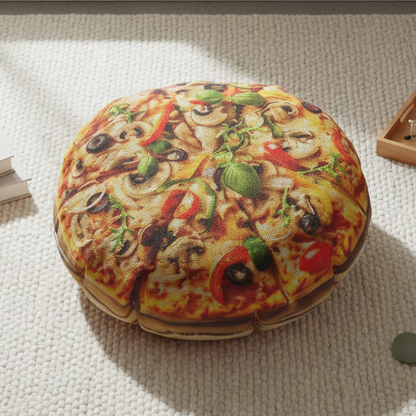 Funny Pizza Cushion 18 Inch Round Faux Suede Cushion, Novelty Food Lover Gift