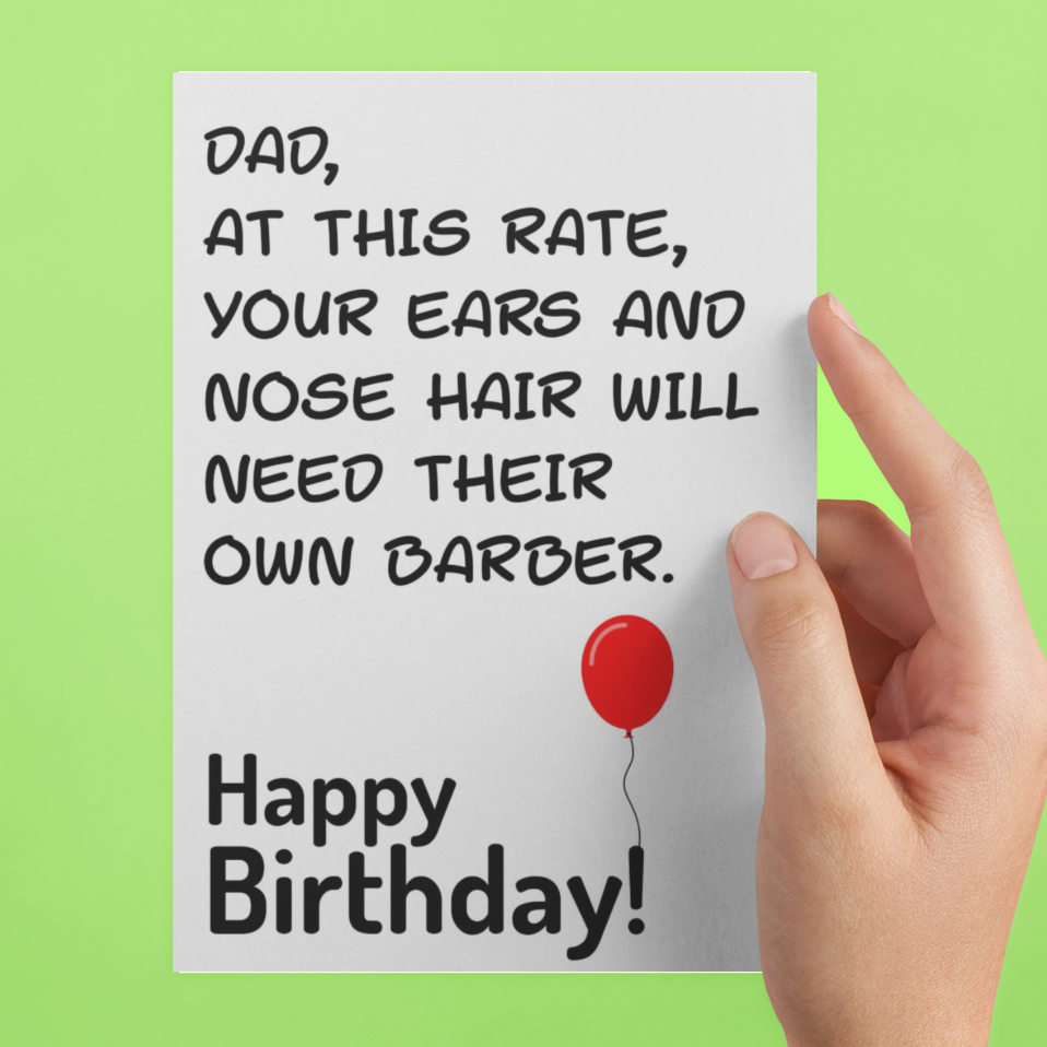 Hand holding a birthday card with humorous text on a green background