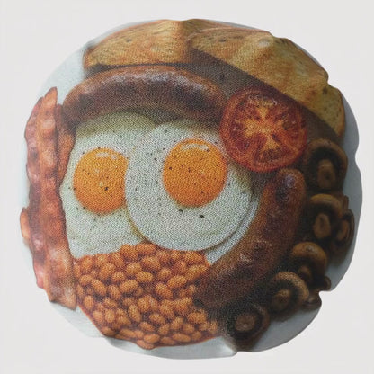 Funny Fry-Up Cushion, 18 Inch Round Faux Suede Novelty Cushion