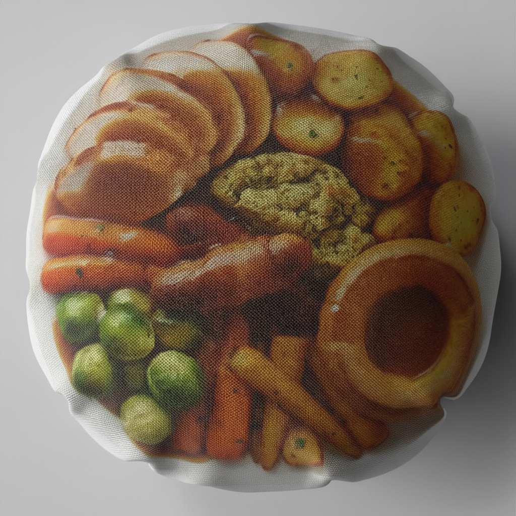 Funny Christmas Roast Dinner Cushion 18 Inch Round Christmas Novelty Gift
