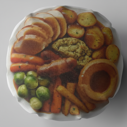 Funny Christmas Roast Dinner Cushion 18 Inch Round Christmas Novelty Gift