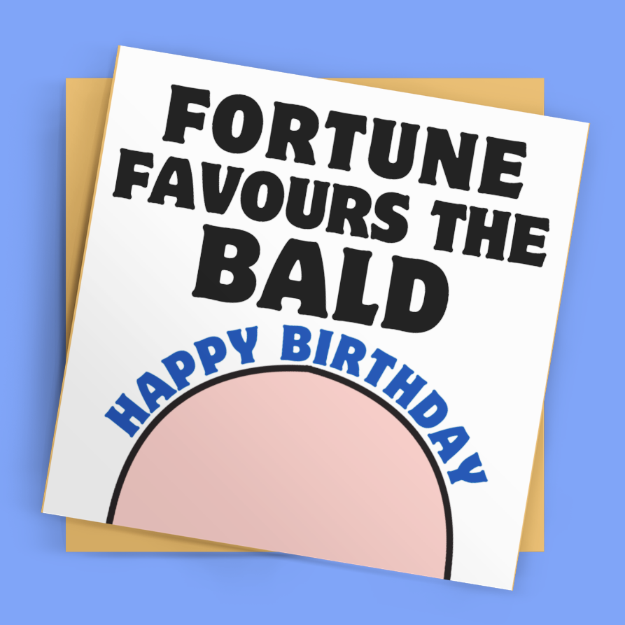 Birthday card with humorous text on a blue background