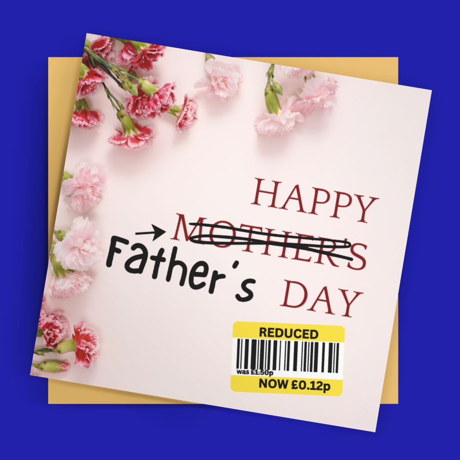 Card with 'Happy Father's Day' text on a blue background