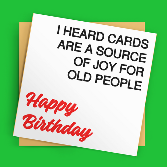 Birthday card with humorous text on a green background