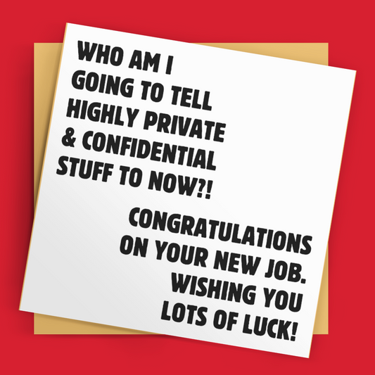 Greeting card with humorous text on a red background